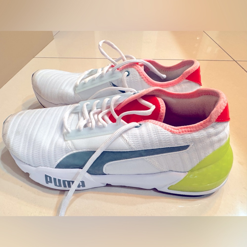 Puma White, Pink and Lime Green Running Shoes